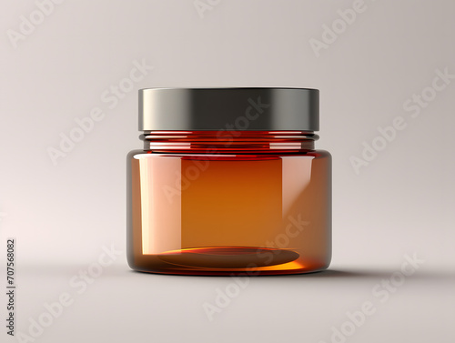 3D Amber Glass Cosmetic Jar Mockup with isolated background