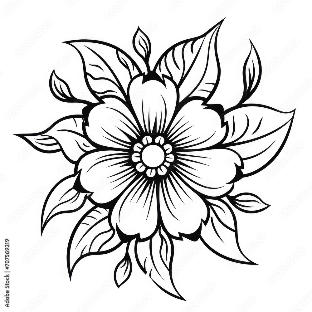 coloring page with flowers pattern. Black and white doodle wreath. Floral mandala. Bouquet line art coloring page with flowers pattern. Black and white doodle wreath. Floral mandala. Bouquet line art