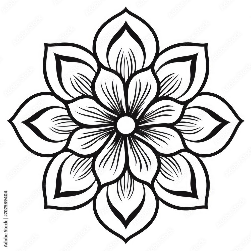 coloring page with flowers pattern. Black and white doodle wreath. Floral mandala. Bouquet line art coloring page with flowers pattern. Black and white doodle wreath. Floral mandala. Bouquet line art