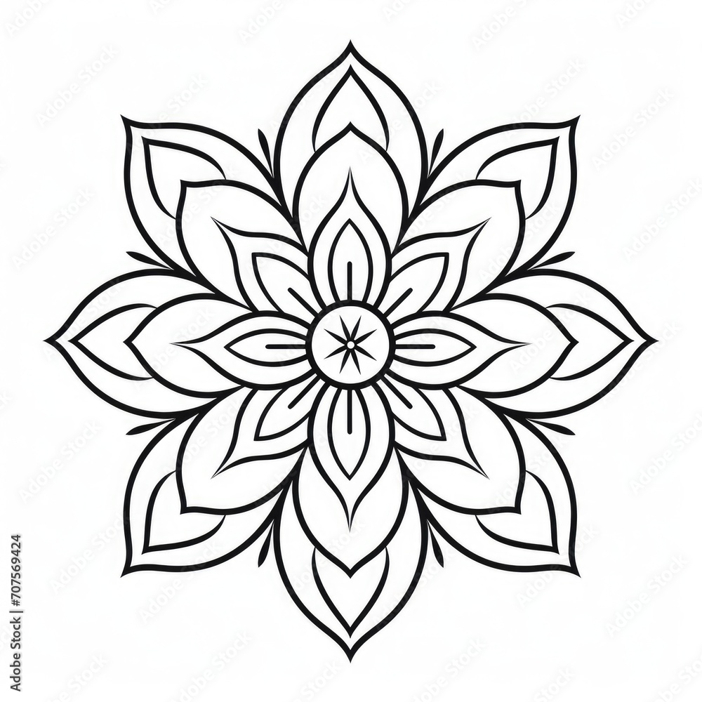 Fototapeta premium coloring page with flowers pattern. Black and white doodle wreath. Floral mandala. Bouquet line art