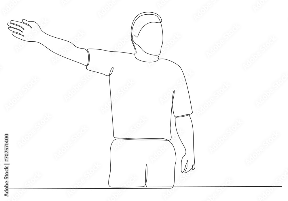 Continuous Line Drawing or Single Line Drawing Referee giving cards to player vector illustration