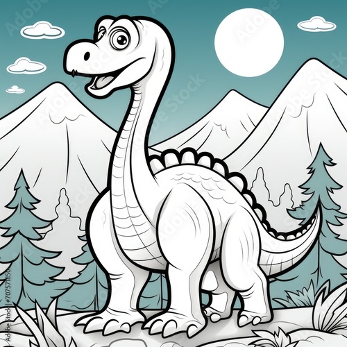 Coloring book for children with a dinosaur hand painted in cartoon style