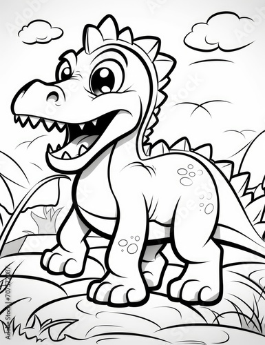 Coloring book for children with a dinosaur hand painted in cartoon style © peacehunter