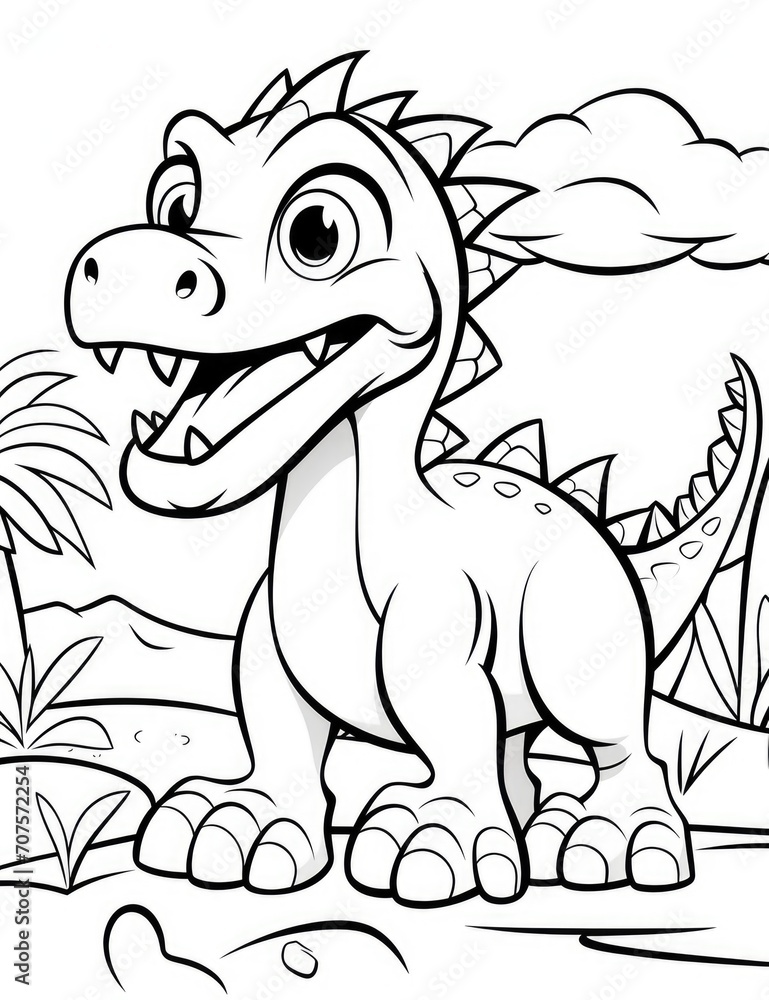 Fototapeta premium Coloring book for children with a dinosaur hand painted in cartoon style