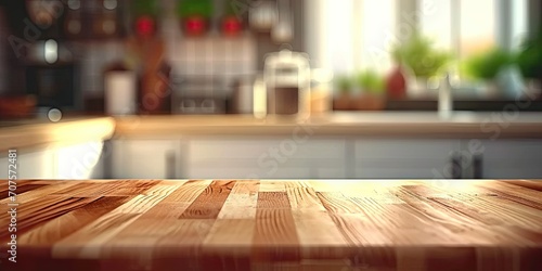 Rustic elegance. Vintage inspired kitchen table setting with empty wooden counter blurred background and warm tones perfect for showcasing homey atmospheres retro designs and stylish interior concept