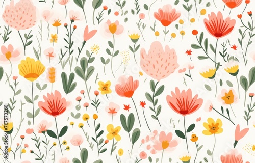 whimsical botanical style pattern background of cute summer style, Seamless floral pattern