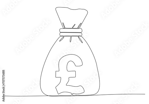 continuous line money bag pondsterling vector illustration