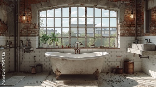 Interior of the room. Style Industrial. Bathroom.