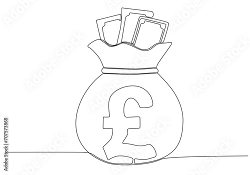 continuous line money bag pondsterling vector illustration