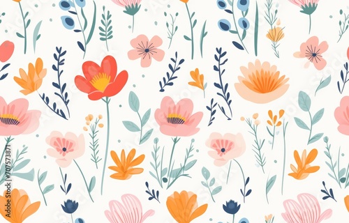 Cute seamless pattern with flowers, gentle spring summer mood hand drawn floral, Botanical backdropl © peacehunter