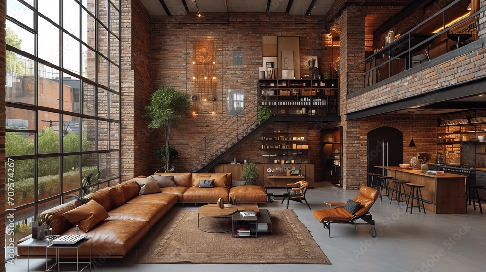 Interior of the room. Industrial style. living room.