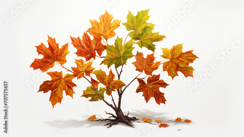 maple sapling, with detailed leaves ready to turn with the seasons, presented on a white canvas