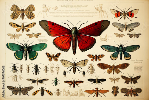 coloured engravings of the 19th century with entomological collections. AI generative. © Dar1930