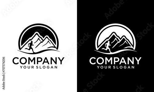 Creative Running Mountain Logo Design Vector. Ultra Trail running logo vector illustration on white background