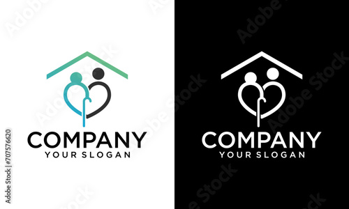 Creative Elderly healthcare heart shaped logo. Nursing home sign