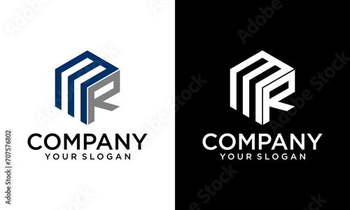 creative design outline letters MR hexagon shape. MR logo letter initial modern business simple vector. photo