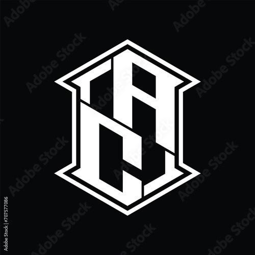 AC Logo monogram hexagon shield shape up and down with sharp corner isolated style design © F4KEarts