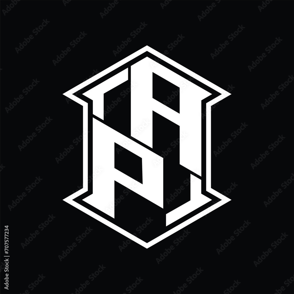 AP Logo monogram hexagon shield shape up and down with sharp corner isolated style design