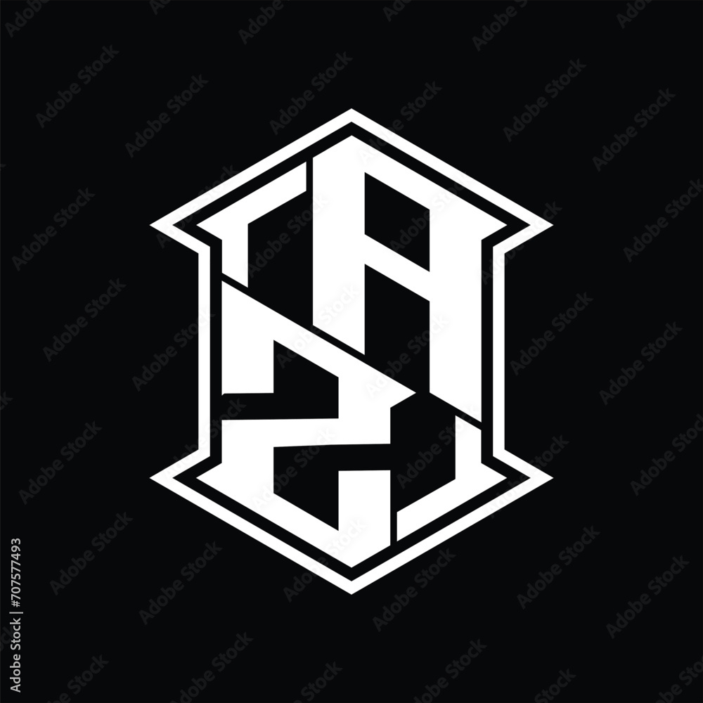 AZ Logo monogram hexagon shield shape up and down with sharp corner isolated style design AZ Logo monogram hexagon shield shape up and down with sharp corner isolated style design