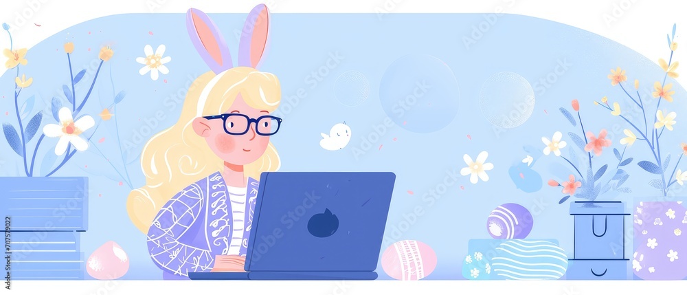 The Easter bunny is working on a laptop The Easter bunny is working on a laptop