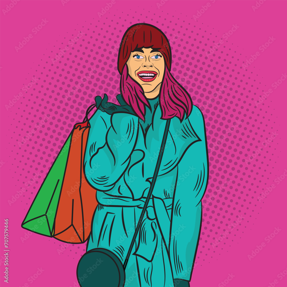 Pop Art Comic Shopping Women stock vector illustration