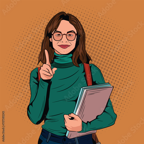 Pop Art Comic Student Girl stock vector illustration