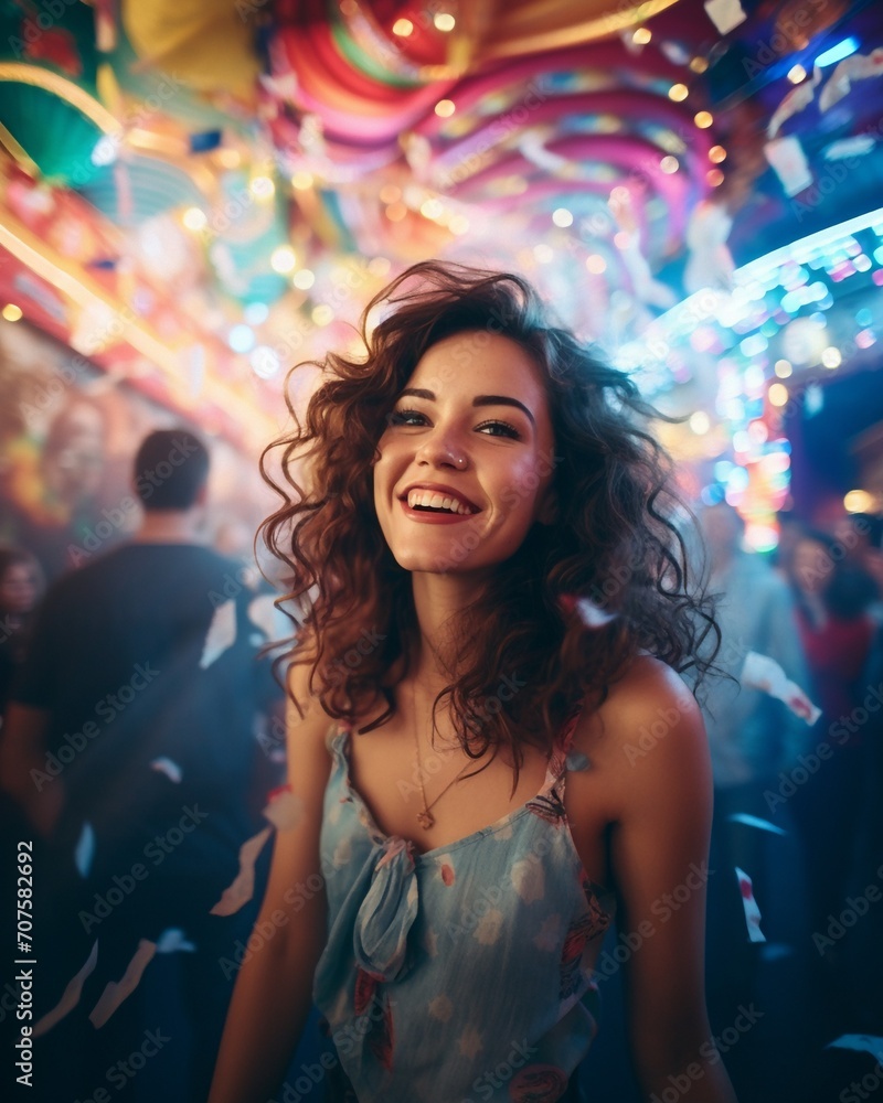 woman at a carnival at night