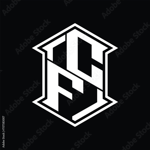 CF Logo monogram hexagon shield shape up and down with sharp corner isolated style design © F4KEarts