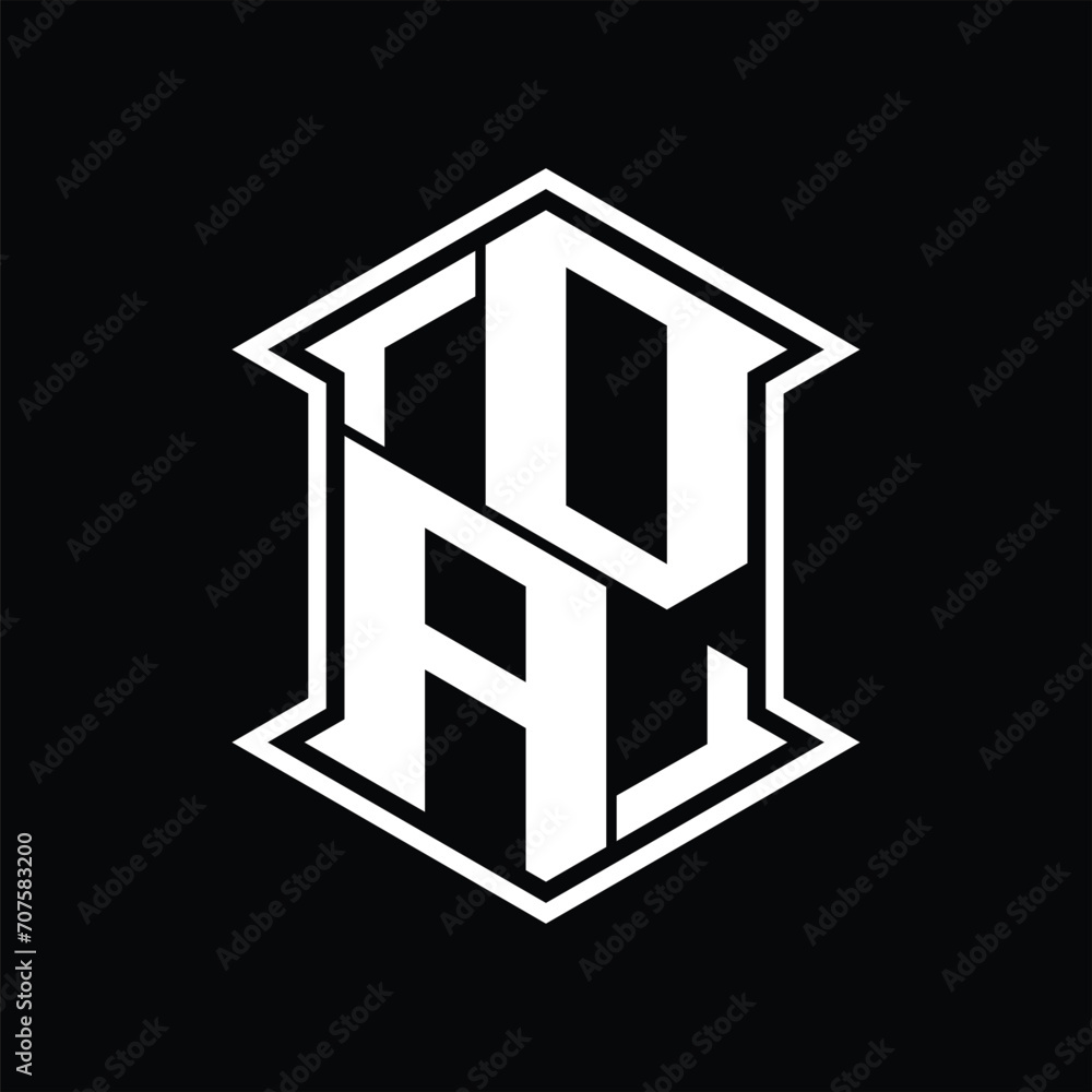 DA Logo monogram hexagon shield shape up and down with sharp corner isolated style design DA Logo monogram hexagon shield shape up and down with sharp corner isolated style design