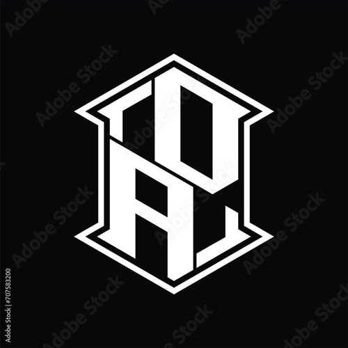 DA Logo monogram hexagon shield shape up and down with sharp corner isolated style design © F4KEarts