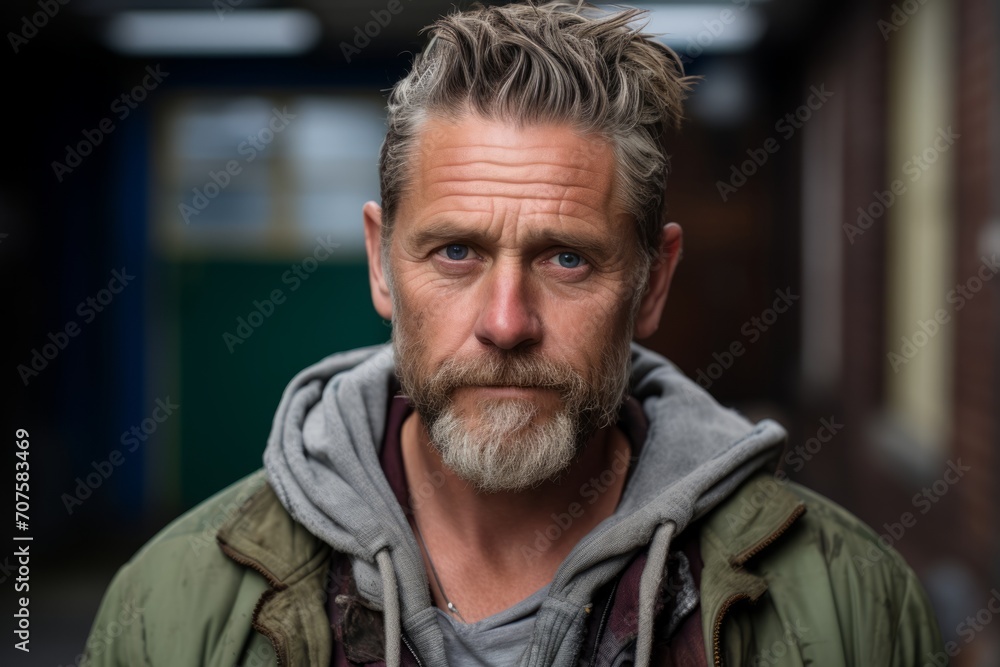 Portrait of a handsome mature man with a beard and mustache in a urban environment Portrait of a handsome mature man with a beard and mustache in a urban environment