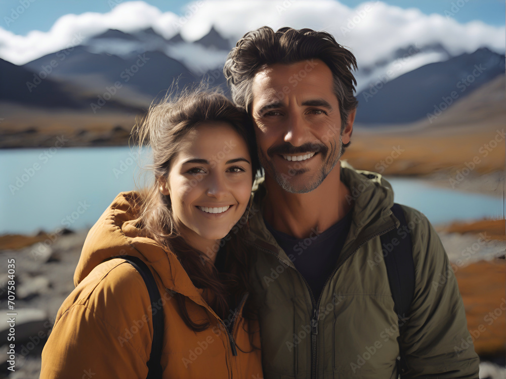 A young couple enjoying vacation in the mountains A young couple enjoying vacation in the mountains