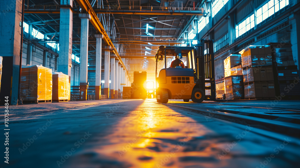 Forklift loader in storage warehouse Forklift loader in storage warehouse