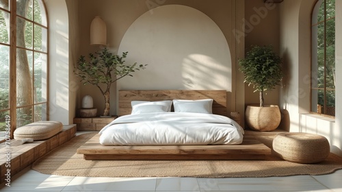 Interior of the room. Minimalism style. Bedroom