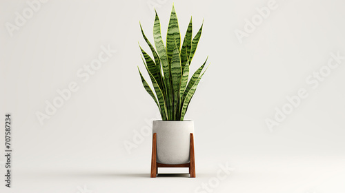 A white background with digital 3D snake plant with tall variegated leaves photo