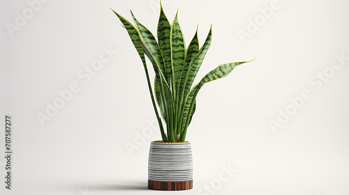 A white background with digital 3D snake plant with tall variegated leaves photo