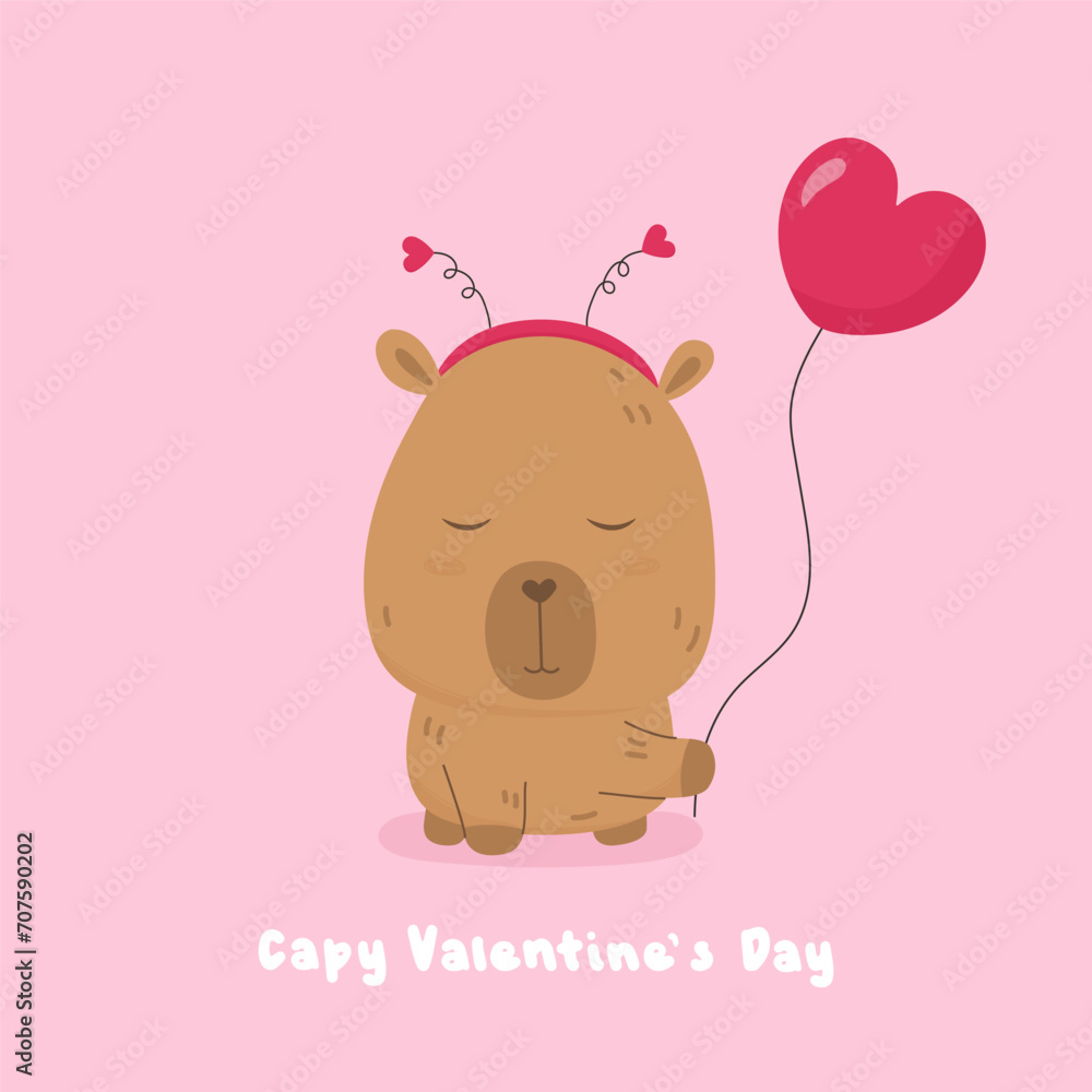 Cute capybara with pink heart shape helium balloon Cute capybara with pink heart shape helium balloon