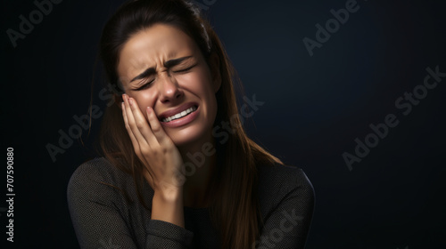 Tooth Pain. Beautiful Woman Feeling Strong Pain, Toothache isolated background is touching her mouth with her hand with a painful expression because of a toothache or dental illness on her teeth.