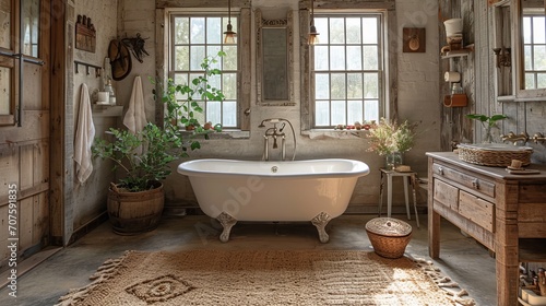 Interior of the room. Rustic style. Bathroom.  