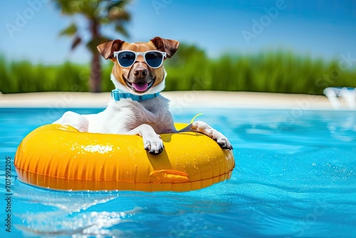 dog in pool water © Daunhijauxx