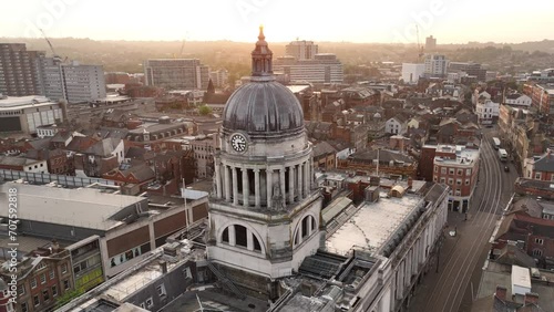 Aerial drone view over Nottingham Town city centre, Council House, Old Market Square, Nottingham, Nottinghamshire, England, United Kingdom, Europe photo