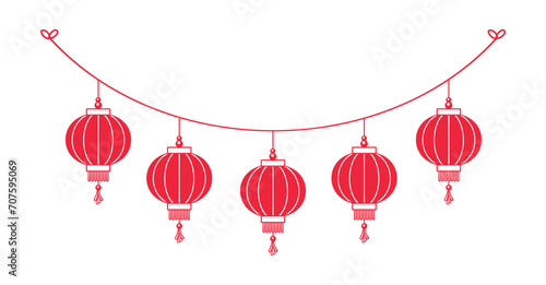 Chinese Lantern Hanging Garland Silhouette, Lunar New Year and Mid-Autumn Festival Decoration Graphic