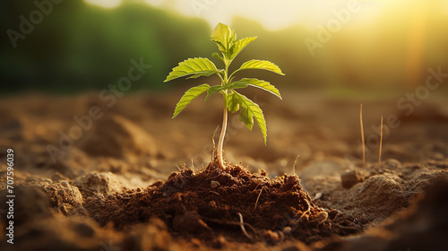 A young maple tree sprouting in fertile soil