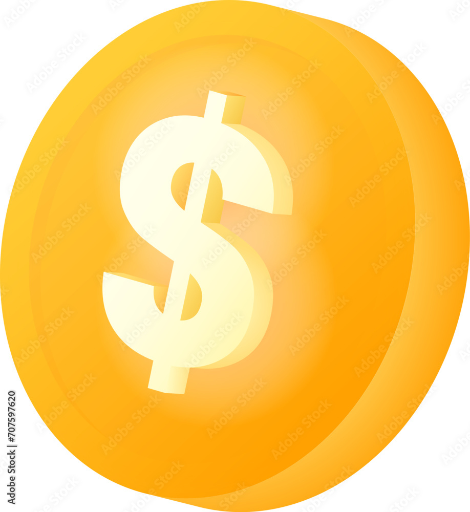 3d cartoon design illustration of Dollar coin on transparent background. 3d cartoon design illustration of Dollar coin on transparent background.