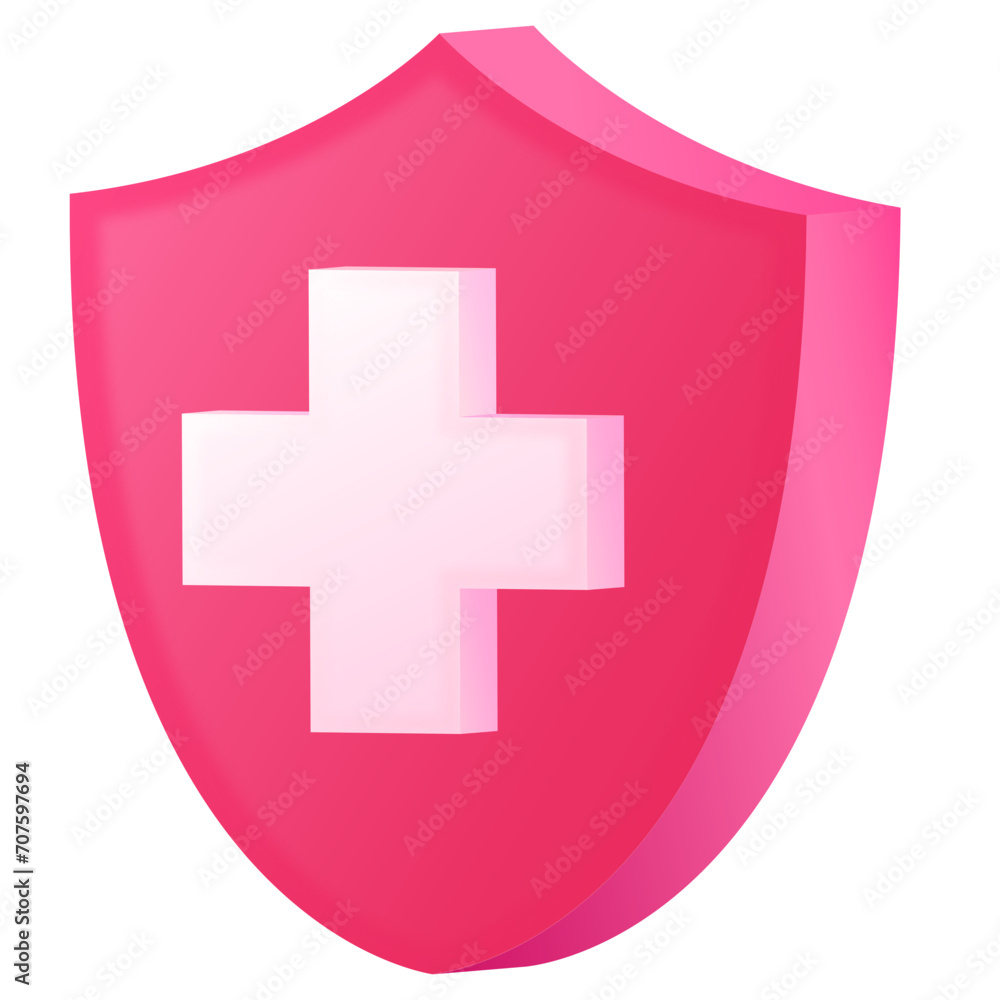 Obraz premium pink medical health protection shield with cross. Healthcare medicine protected steel guard concept symbol. Vector insurance icon isolated illustration
