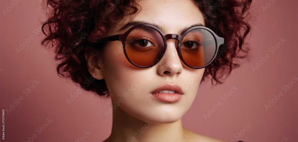 a close up of a person wearing a pair of glasses with red hair and glasses on top of their head. a close up of a person wearing a pair of glasses with red hair and glasses on top of their head.