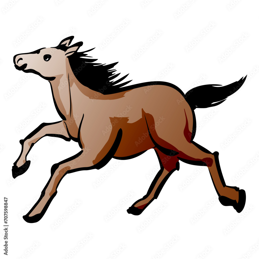 Fototapeta premium 走る馬の和風ベクターイラストセット（カラー）。