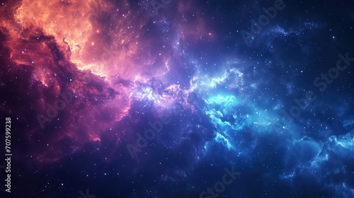 Wallpaper background showcasing a stunning orange, blue and pink nebula in the night sky. 