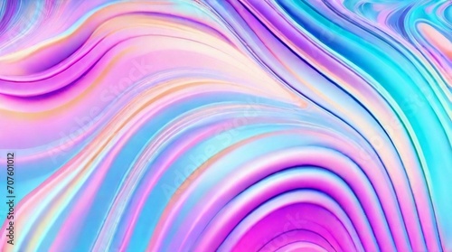 An abstract, fluid, iridescent holographic neon curved wave in motion, presented as a colorful 3D render. This gradient design element is ideal for backgrounds, banners, wallpapers, posters, and cover
