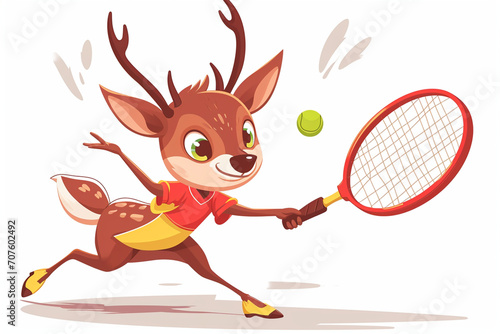 cartoon deer holding a racket © Angahmu2